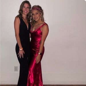 Perfectly classy magenta satin strappy maxi dress